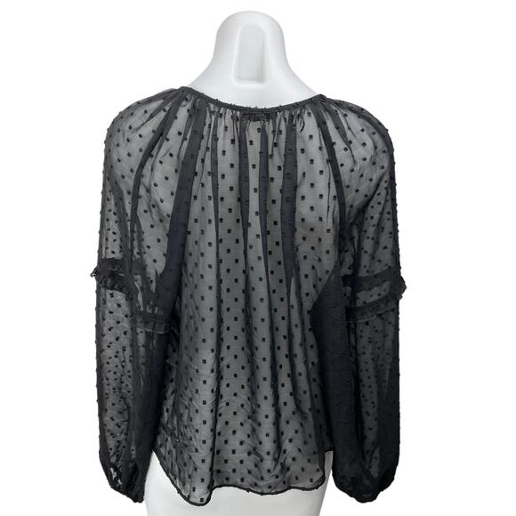 Express Black Mesh Sheeer Polka Swiss Dot Keyhole Longsleeve Blouse Top Size XS - Picture 2 of 3